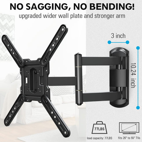 MOUNTUP TV Wall Mounts TV Bracket for Most 26-55 Inches TVs, Full Motion TV Wall Mount with Swivel and Extend 17.7 Inch, TV Mount with Swivel Articulating Arm, Max VESA 400x400mm, MU0009